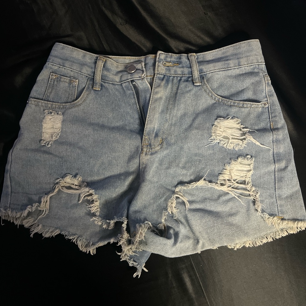 Frayed Light Blue Denim Shorts